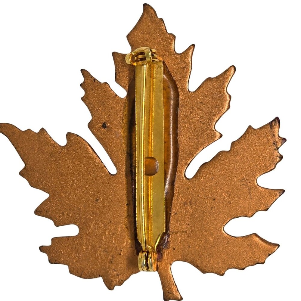 Vintage Enamel Maple Leaf Brooch Copper Fall Autumn Nature Pin 1980s - Picture 2 of 3